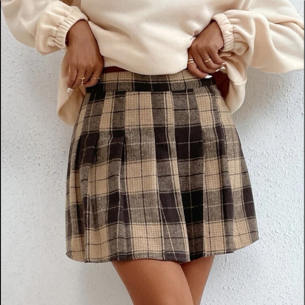 Plaid Print Pleated Skirt